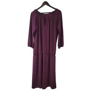 Talbots Dress Size 1X Purple Drop Waist Midi Scoop Keyhole Jersey NWT NEW $169